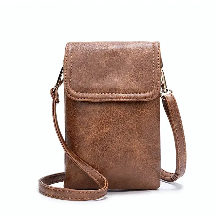 Pochette de téléphone portable en cuir véritable avec bandoulière pour hommes et femmes