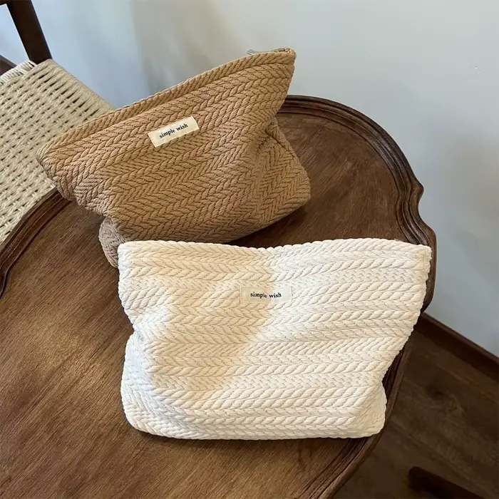 Trousse de maquillage en tissu tissé pour femmes