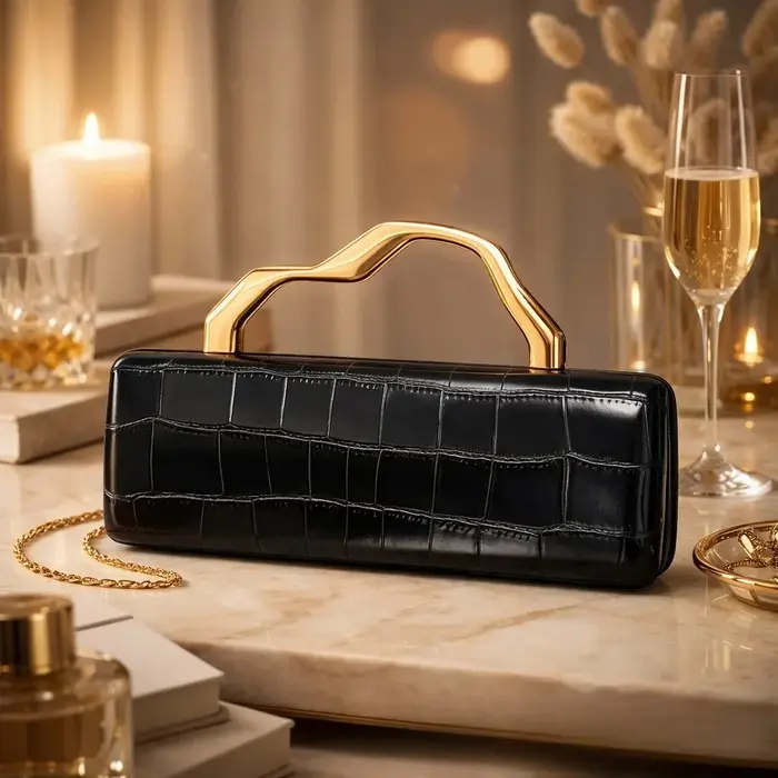 Pochette de soirée de luxe en PU à motif crocodile bordeaux avec poignée dorée pour femmes Sac à main de fête élégant