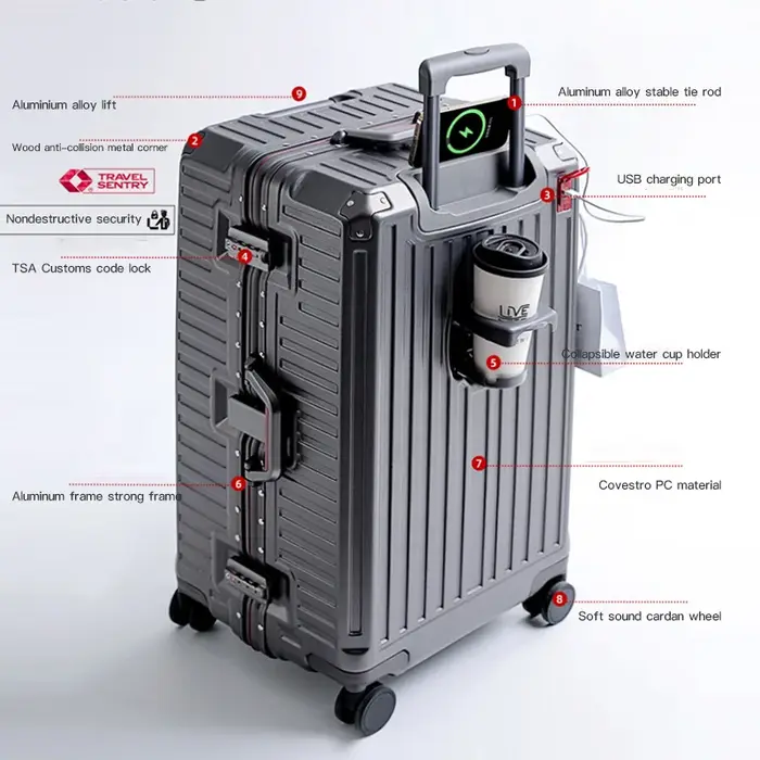 Valise à poignée large valise de voyage hommes 20 24 26 bagage à main femmes PC cadre en aluminium b
