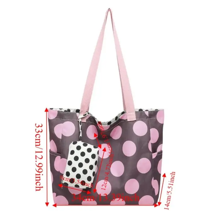 Sac fourre-tout double face en nylon à pois grande capacité avec fermeture éclair et lacets