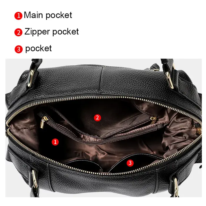 Sac fourre-tout en cuir véritable pour femme – Noir