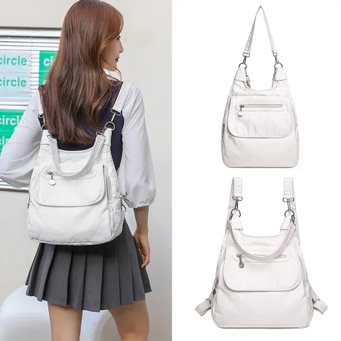Sacs à dos blancs en cuir PU doux lavé