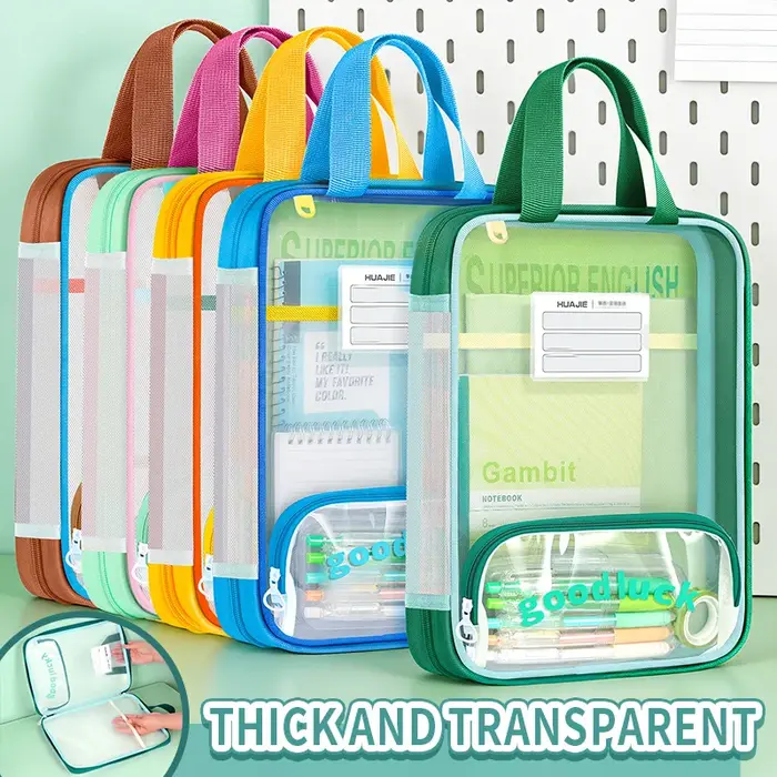 Sac fourre-tout vertical transparent grande capacité, sac de rangement zippé pour livres d'examen