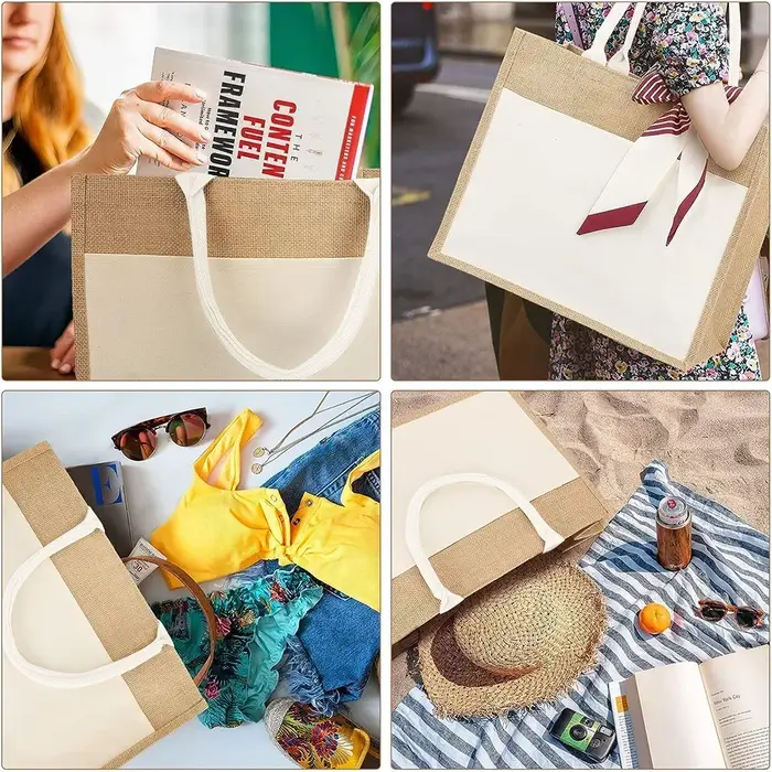 Sac fourre-tout portable en jute, sacs à provisions, série spinale, sacs à main de plage légers, 35% lin, sacs de rangement d'épicerie