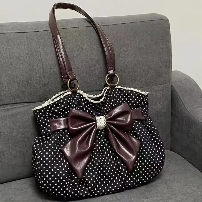 Sac fourre-tout à motif de pois pour femmes, grand sac à bandoulière avec nœud papillon, garniture à