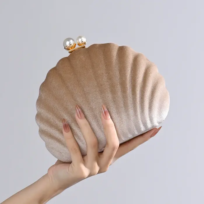 Sac à bandoulière simple en forme de coquille de velours haut de gamme avec poignée perlée pour les fêtes à dîner, sac à main de tempérament personnalisé