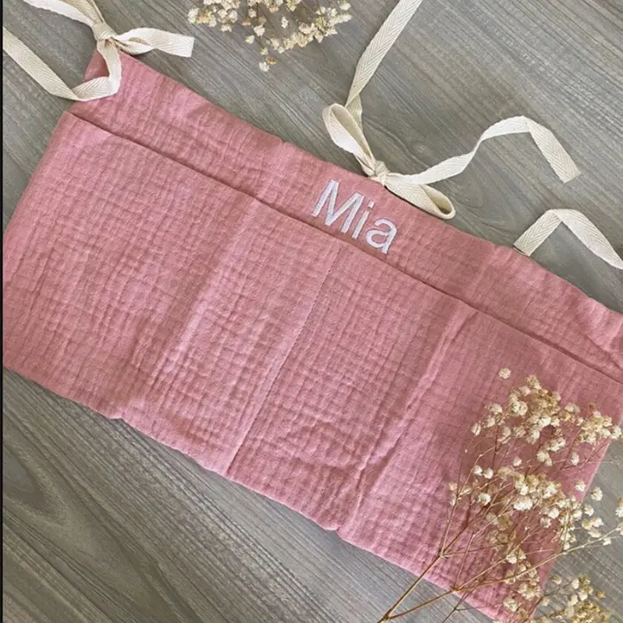 Sac de rangement personnalisé en coton brodé avec nom pour chariot à couches - Sac