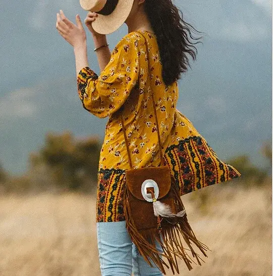 TEELYNN Boho Hippie gitane marron sac à franges pour femmes 2025 Vintage bandoulière bohème givré PU cuir gland