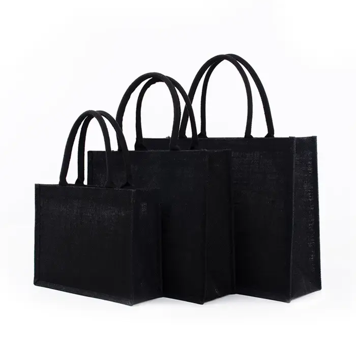 Grand sac fourre-tout en toile de jute noire