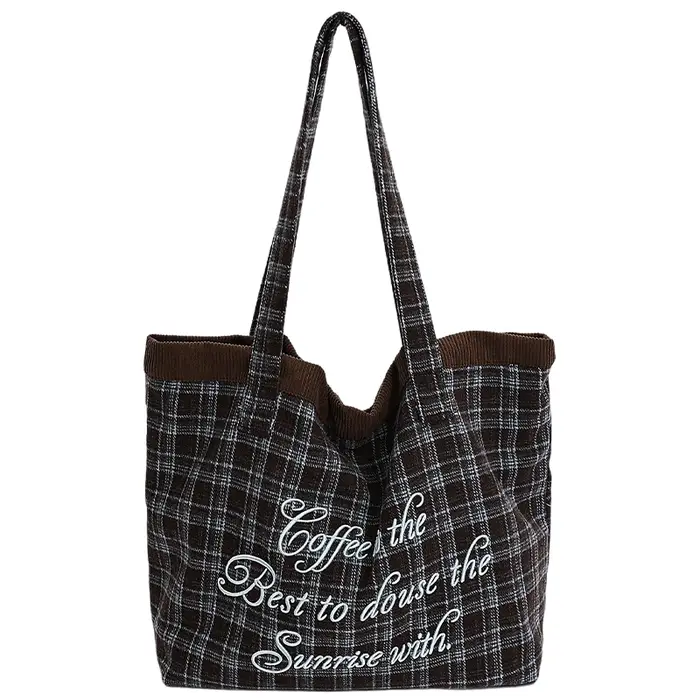 Sac fourre-tout brodé à carreaux rétro