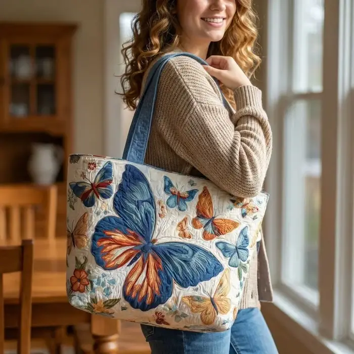 Sac fourre-tout matelassé à motifs papillons pour femmes