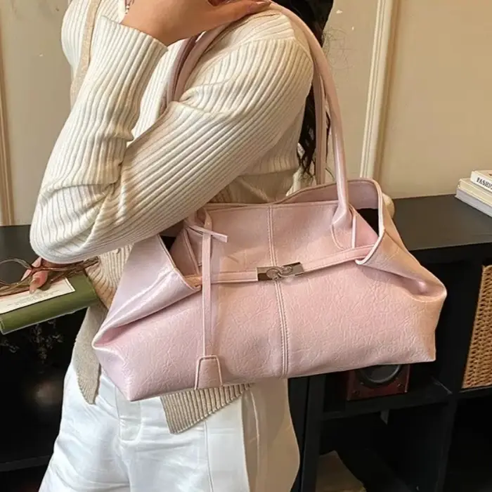 Nouveau Sac à Main Femme 2026 Grande Capacité en Cuir Souple Plissé, Sac Fourre-tout Rétro pour Trajet Quotidien, Sac Bandoulière de Qualité