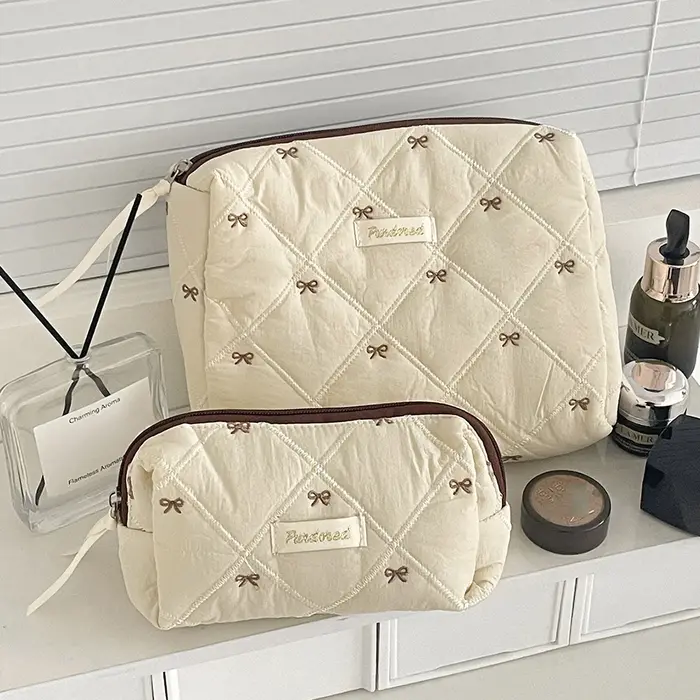 Mode marron arc gâteau femmes maquillage sac à fermeture éclair grande capacité fourre-tout organisateur toilette