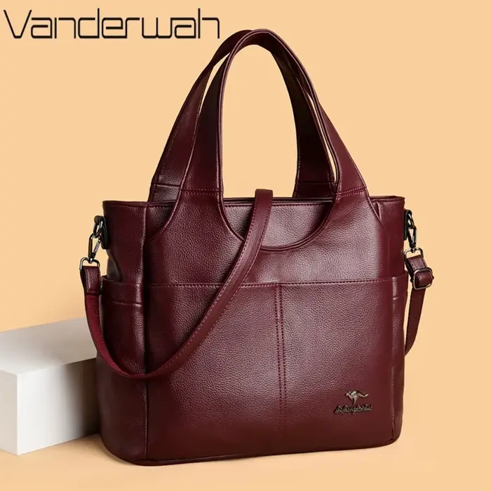 Sac fourre-tout en cuir souple, 3 compartiments principaux, double poche avant, grande capacité, sac