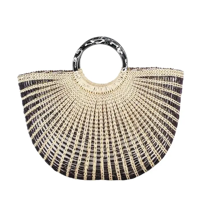 Sac de plage en paille tressé style Ins pour femme avec cordon de serrage