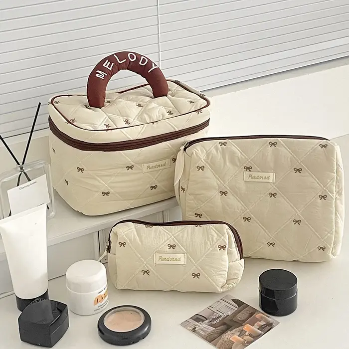 Mode marron arc gâteau femmes maquillage sac à fermeture éclair grande capacité fourre-tout organisateur toilette