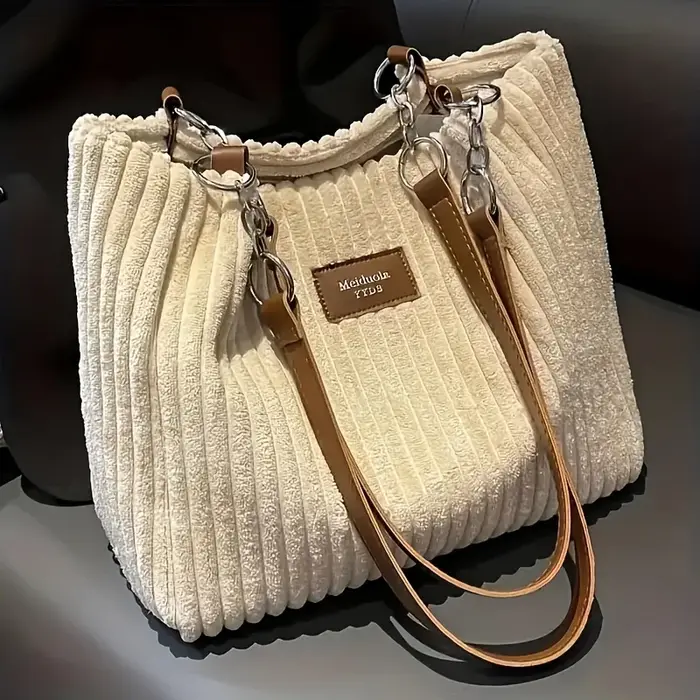 Sac fourre-tout élégant en velours côtelé pour femme, sac à bandoulière en peluche de grande capacit