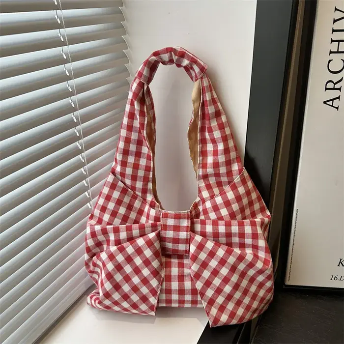 Sac à dos rétro à carreaux Hanfeng, grande capacité, sac à bandoulière léger, sac de shopping polyva