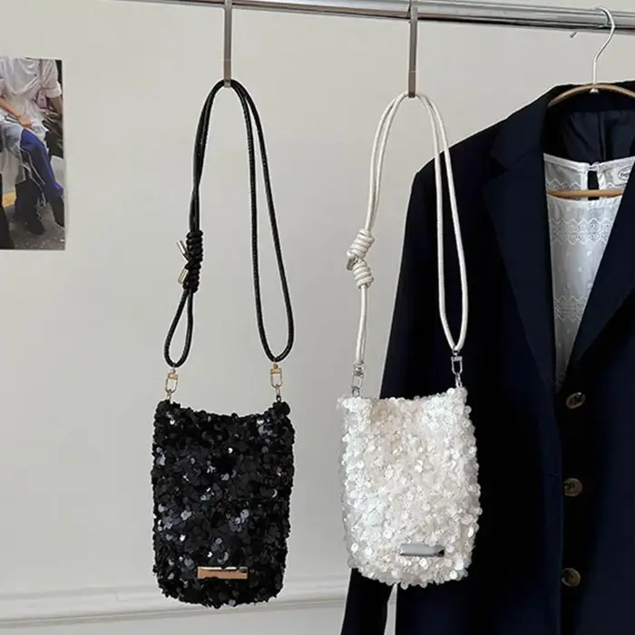 Sac bandoulière de luxe à sequins pour femme 2026 – Pochette d'épaule tendance à texture scintillante – Sac à main élégant pour soirée