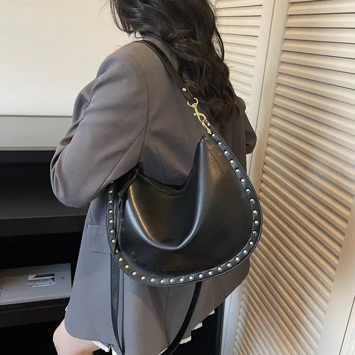 Sac à bandoulière demi-lune en cuir PU noir pour femme