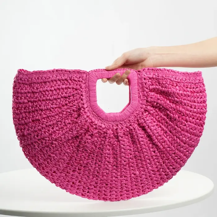 Sac à main de plage demi-lune en paille d'été pour femmes