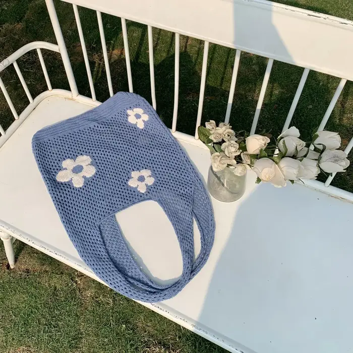 Sac à bandoulière rétro pour femmes, sac à main Ins mode fleur douce tricoté creux fourre-tout Simpl