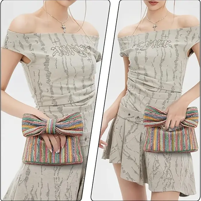 Sac de plage bohème en paille tressée pour femme