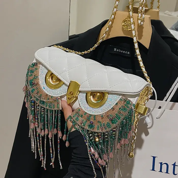 Sacs Hiboux Mignons pour Femmes 2026 Nouveau Sac à Main de Luxe de Créateur Sac Bandoulière Tendance à Pompons Sac à Épaule en Cuir Imprimé Animal Femme