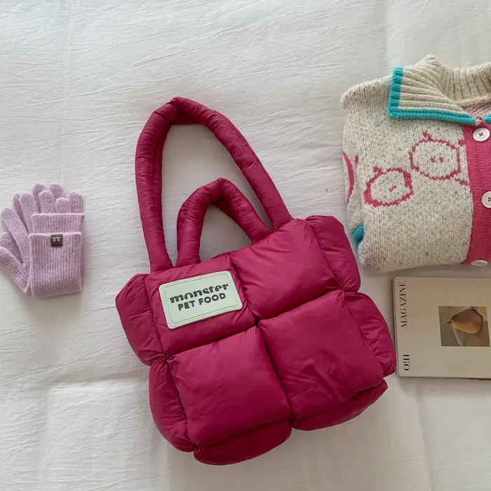 2025 hiver mode Rose rouge espace coton sacs à main femmes grande capacité fourre-tout concepteur plume rembourré dames matelassé sac à bandoulière