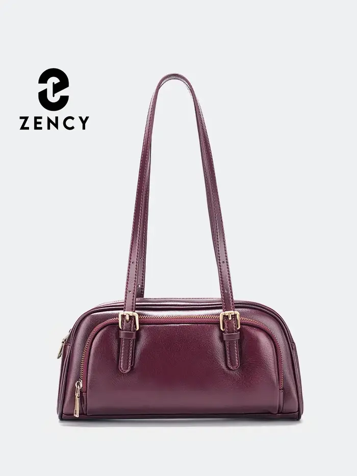 Sac à main de luxe Zency en cuir véritable de couleur bordeaux pour femmes