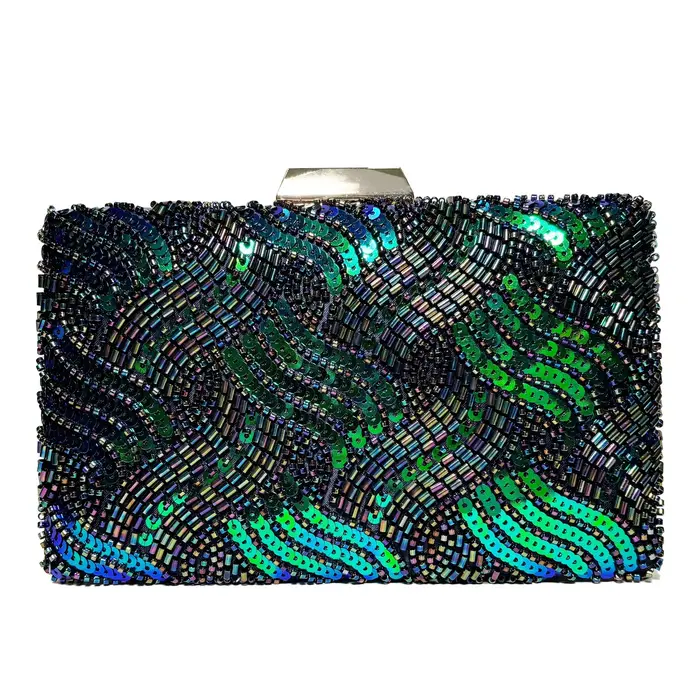 Sac de soirée éblouissant pour femmes, pochette de luxe vert paon à paillettes, sac à main élégant pour fête d'anniversaire et de mariage, porte-monnaie un côté uni