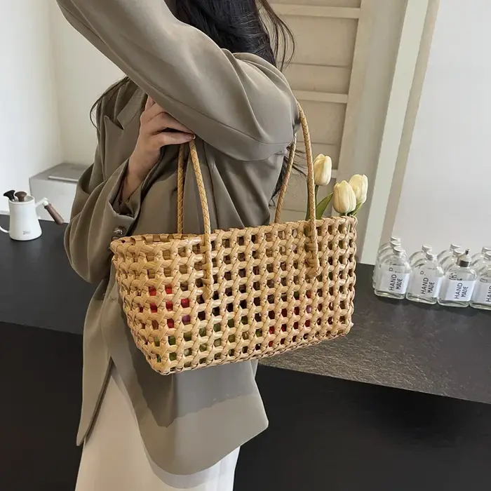 LEFTSIDE – petits sacs fourre-tout tissés de couleur unie pour femmes