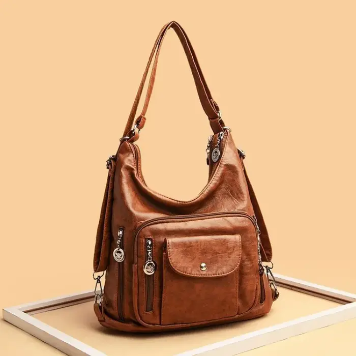 Sac seau sous les bras en cuir PU, multi-fermeture éclair, grande capacité, multi-poches, sac à bandoulière simple pour femmes