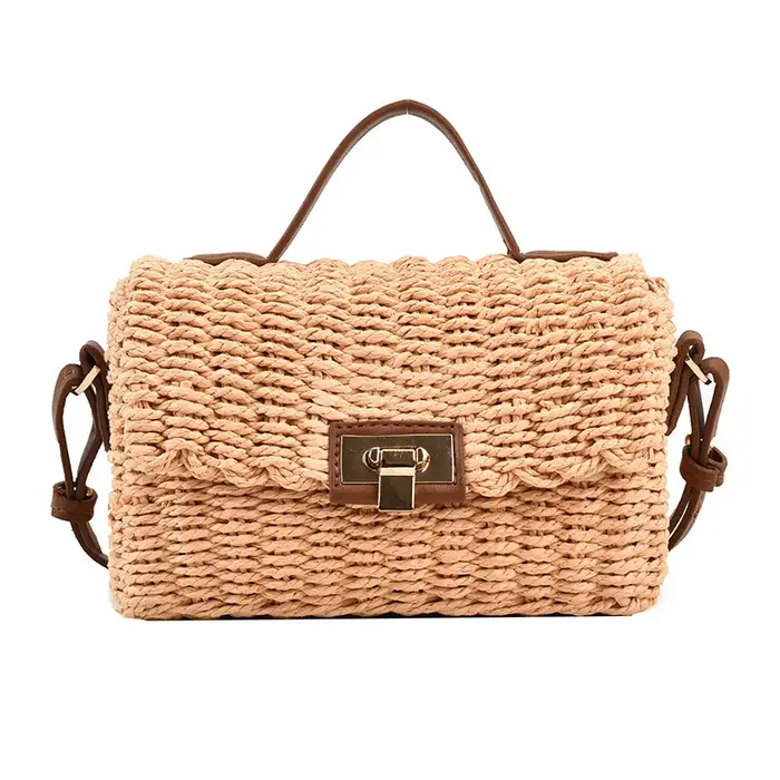 Sac à main fait main en paille pour femmes, sac de plage bohème, sacs à main fashion carré à rabat,