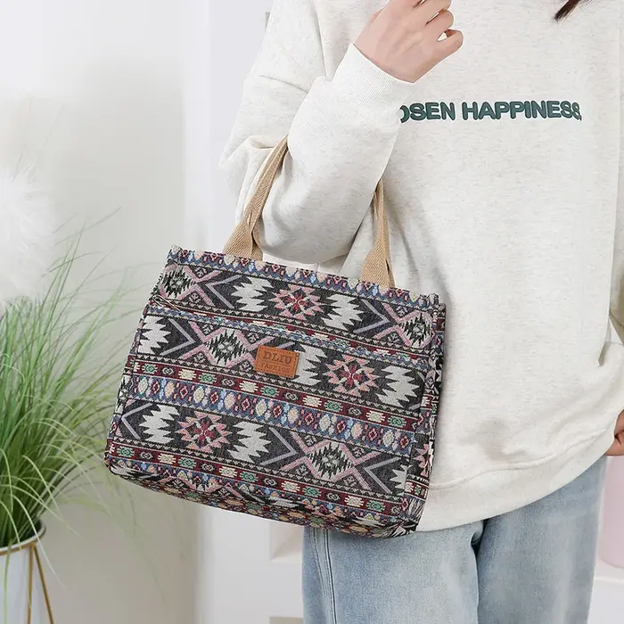 Sac fourre-tout en tissu jacquard tricoté épais pour femme