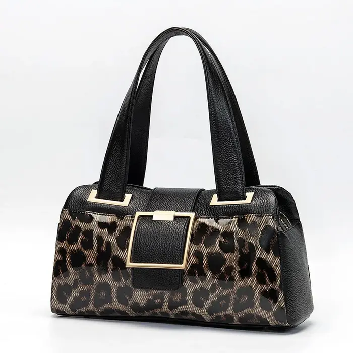Aidrani Nouveau sac à main noir pour femme haute capacité avec un design imprimé léopard à la mode f