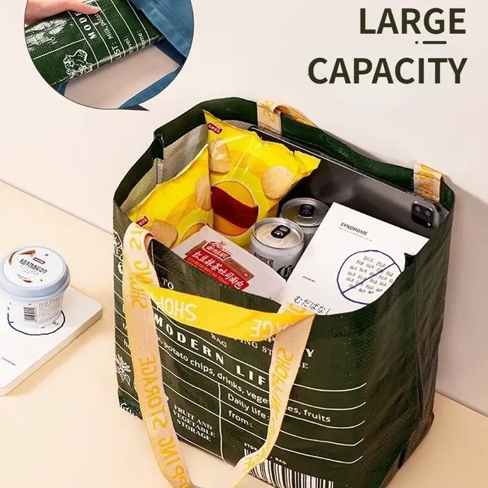 Sac d'épicerie de supermarché étanche de grande capacité, sac de courses tissé PP Portable à une épaule pour les magasins de détail, boutique
