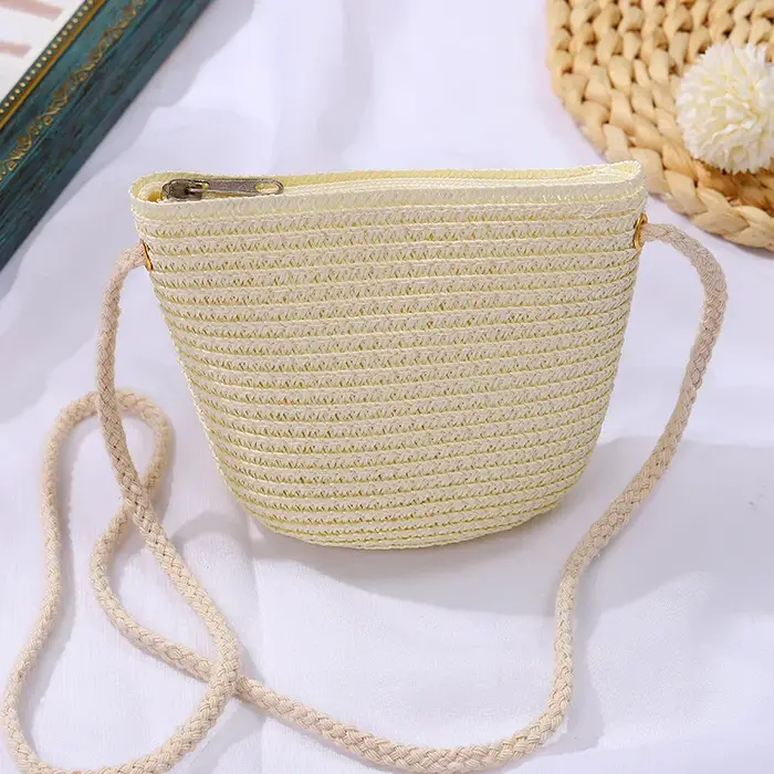 Mini sac à main en paille pour enfants, créatif, pur, sac messager, porte-monnaie, mignon, princesse