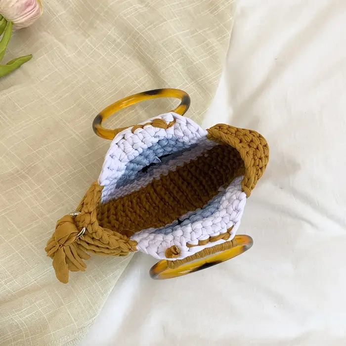 Poignée d'anneau jour pochette mode florale Crochet tricoté sac