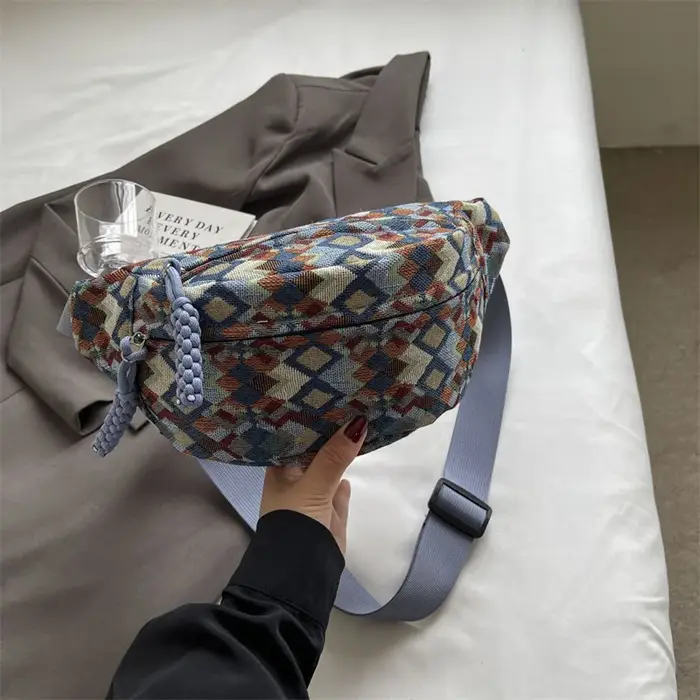 Sac banane femme en velours côtelé style bohème rétro