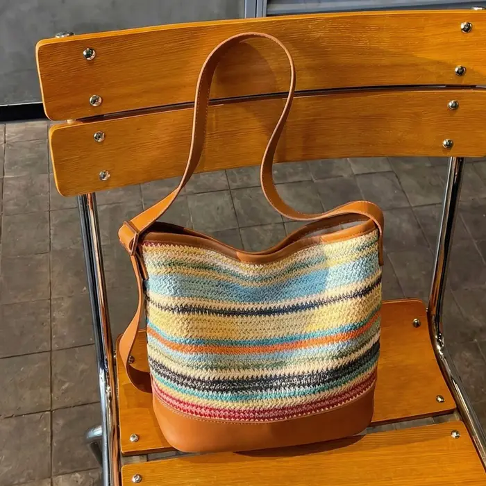 Sac en paille tressé pour femme, sac à bandoulière en panier tressé, sac fourre-tout pour trajets qu