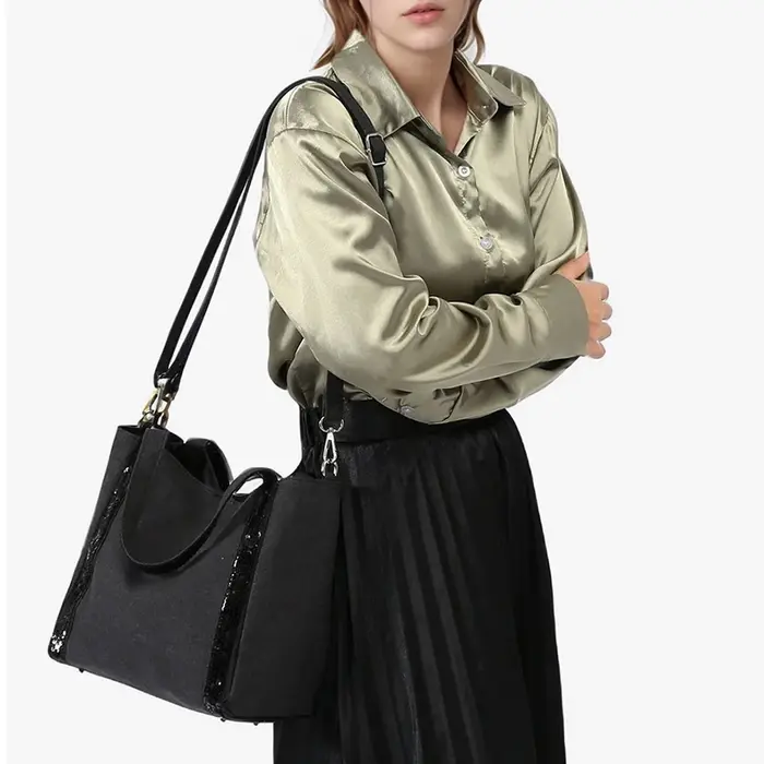 Sac fourre-tout zippé en toile à paillettes