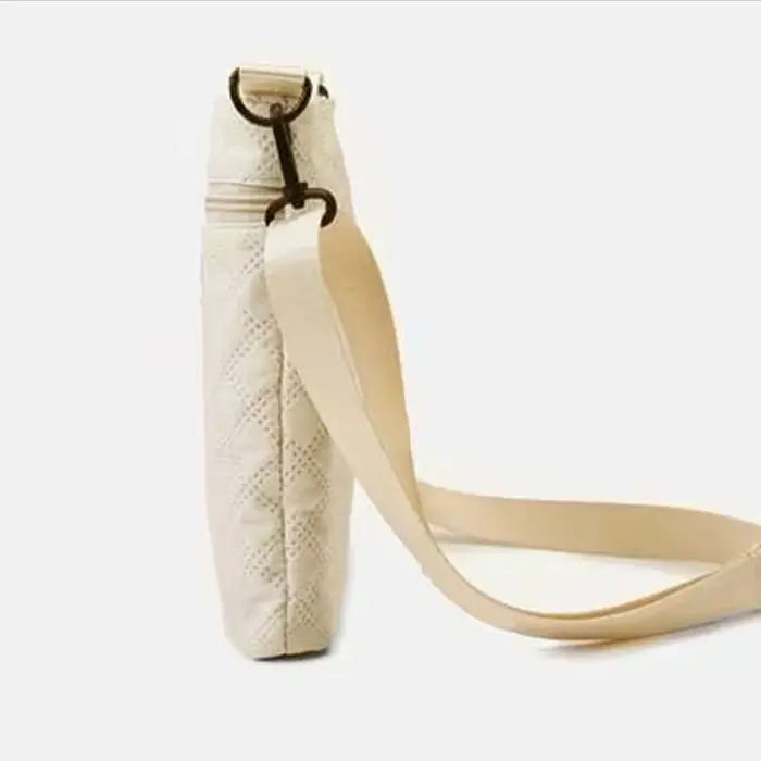 Sac bandoulière matelassé beige pour femme avec motif losanges