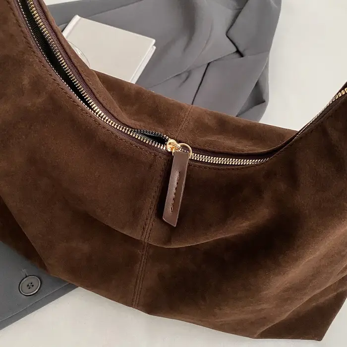 Sac à bandoulière en daim pour femmes avec fermeture éclair