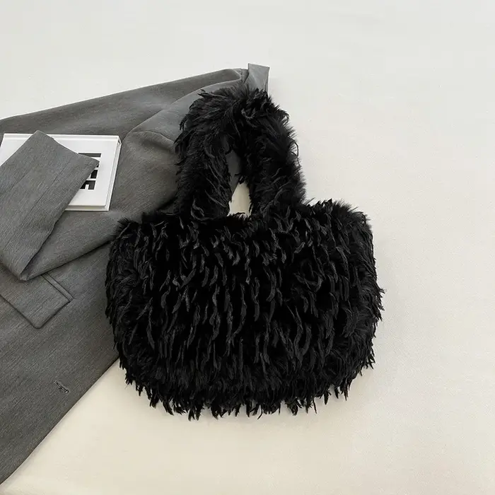 Sac à main en fausse fourrure pour femmes, sac moelleux, kaki, en peluche douce, à bandoulière, gran