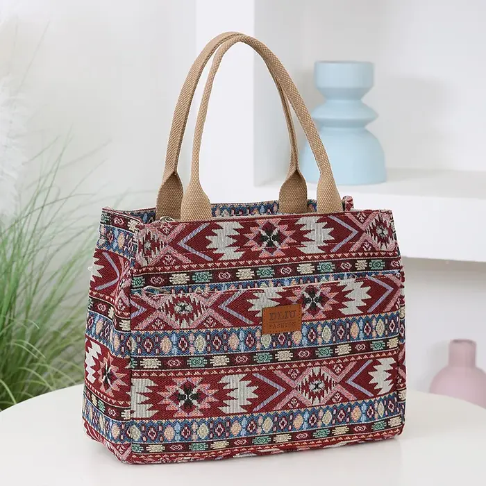 Sac fourre-tout en tissu jacquard tricoté épais pour femme