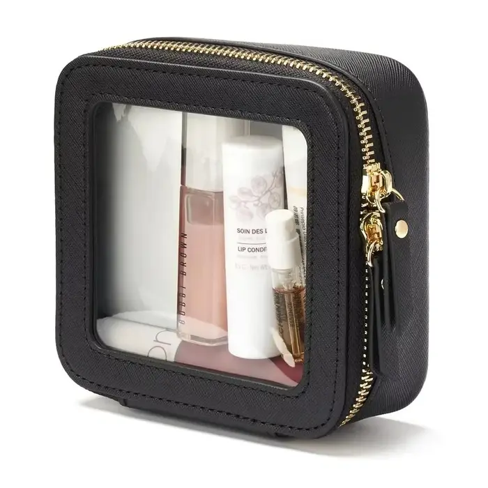 Mini trousse de maquillage transparente en Faux cuir Pu Saffiano végétalien