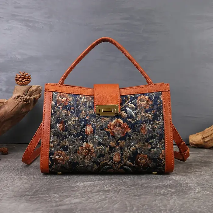 Sac fourre-tout convertible pour femme avec broderie vintage, sac à bandoulière fait main, motif flo