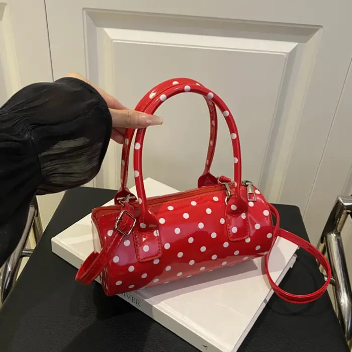Vente flash de la saison, nouveau sac à main tendance à pois, Boston, cuir verni, bandoulière unique